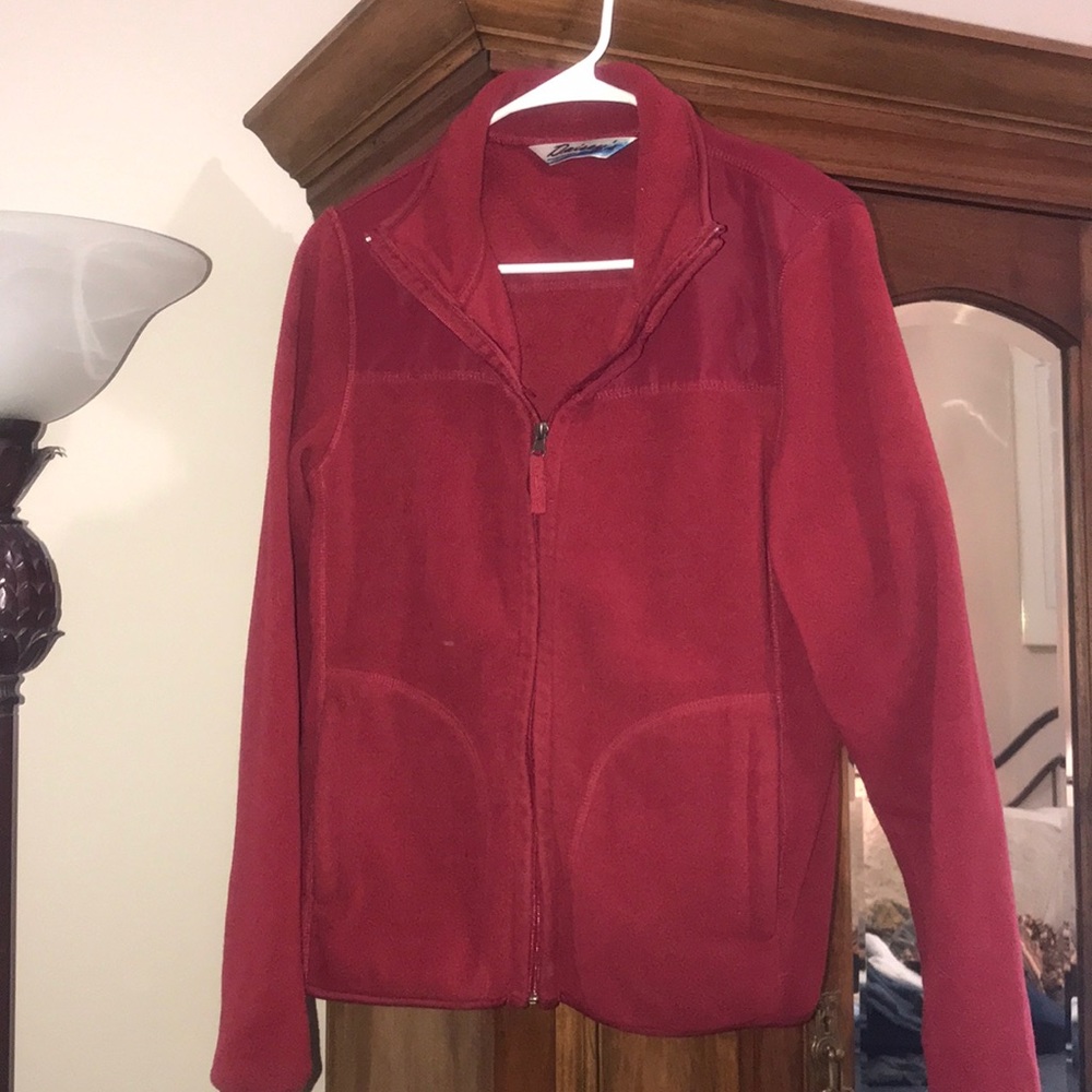 Red fleece zip up jacket with pockets size Medium